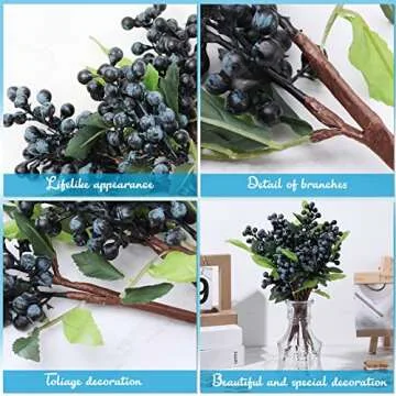Yunsailing 30 Pcs Artificial Blueberry Stems for Decor
