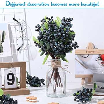 Yunsailing 30 Pcs Artificial Blueberry Stems for Decor