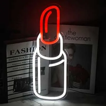 Lipstick Neon Signs Lip Rouge Led Sign Sexy Neon Light Room Accessories for Women, Bedroomm Wall Decor, Girls, Kids Gifts(Red and White)