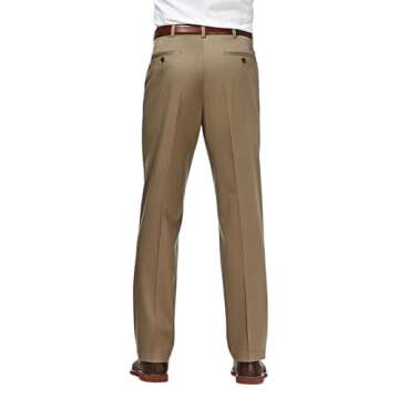 Haggar Men's No Iron Khaki Pants with Expandable Waistband