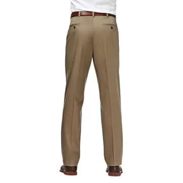Haggar Men's No Iron Khaki Pants with Expandable Waistband
