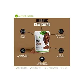 Antler Farms - 100% Pure Organic Raw Cacao Powder, 40 Servings, 200g - Vegan, Gluten Free, Cultivated Naturally in Amazon Rainforest, Certified USDA Organic