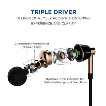 1MORE Triple Driver In-Ear Earphones Hi-Res Headphones with High Resolution, Bass Driven Sound, MEMS Mic, In-Line Remote, High Fidelity for Smartphones/PC/Tablet - Gold