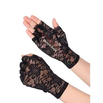 Women Short Lace Gloves Sunblock Fingerless Bridal Wrist Gloves Opera Evening Wedding Tea Party Prom Cosplay 1920s(Classic Black,Lace)