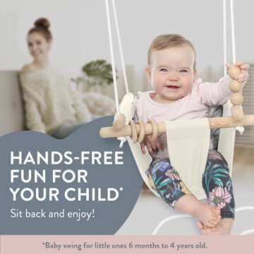 Monkey & Mouse Baby Swing Seat, Secure Canvas and Wooden Hanging Swing Chair for Baby, Infant, Toddl...