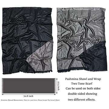 Gragengs Women's Sparkling Metallic Pashmina Shawls and Wraps Long Party Scarf Solid Color Two Tone,Black/Silver