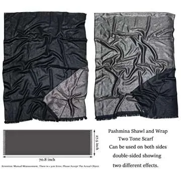 Gragengs Women's Sparkling Metallic Pashmina Shawls and Wraps Long Party Scarf Solid Color Two Tone,Black/Silver