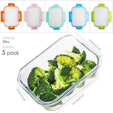 C CREST [5-Pack] Glass Lunch Box, Meal Prep Glass Containers with Lids, Glass Food Storage Container...