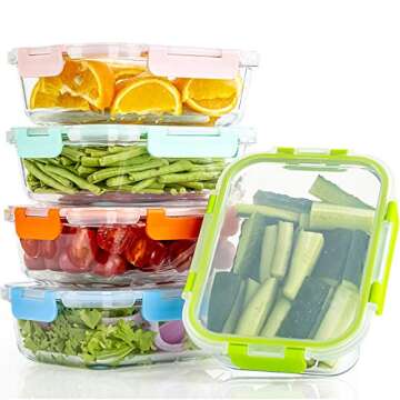 C CREST [5-Pack] Glass Lunch Box, Meal Prep Glass Containers with Lids, Glass Food Storage Containers, 34 OZ