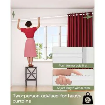 ALLZONE Adjustable Tension Rod for Heavy Curtains