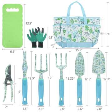 Garden Tool Set 9 Piece Aluminum Alloy Gardening Hand Tools Kit Gift for Women & Parent Gardening Su...