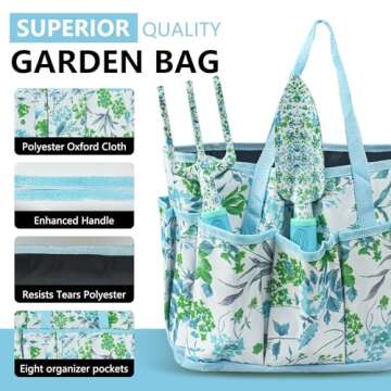 Garden Tool Set 9 Piece Aluminum Alloy Gardening Hand Tools Kit Gift for Women & Parent Gardening Supplies with Gloves,Tote,Kneeling Pad,Hand Pruner,Trowel,Hand Rake,Weeder,Fork,Transplanter