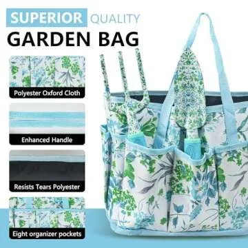 Garden Tool Set 9 Piece Aluminum Alloy Gardening Hand Tools Kit Gift for Women & Parent Gardening Supplies with Gloves,Tote,Kneeling Pad,Hand Pruner,Trowel,Hand Rake,Weeder,Fork,Transplanter