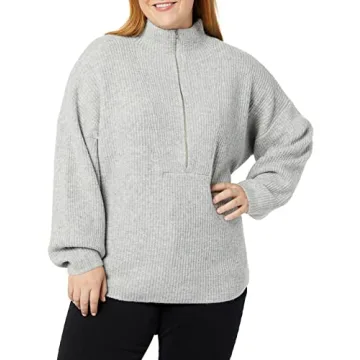 Amazon Essentials Women's Mid Gauge Stretch Half Zip Polo Sweater in Grey Heather
