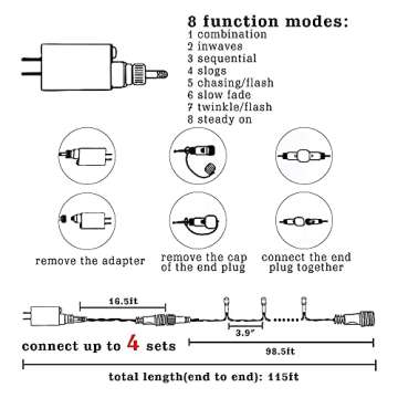 DAZZLE BRIGHT Christmas 300 LED String Lights, 100FT Connectable String Lights with 8 Lighting Modes, Xmas Vintage Decorations for Indoor Outdoor Party Supplies Yard Garden Decor (Green)
