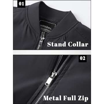TACVASEN Men's Bomber Jacket Lightweight Casual Spring Fall Windbreaker Zip Up Coat with Pocket
