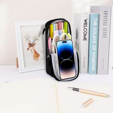 iSuperb Standing Pencil Case 2 Compartments Pencil Pouch Magnetic Mobile Phone Holder Bracket Pen Ba...