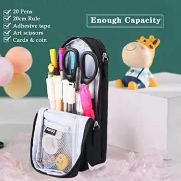 iSuperb Standing Pencil Case 2 Compartments Pencil Pouch Magnetic Mobile Phone Holder Bracket Pen Bag Large Capacity Phone Pouch College Stationery Organizer Storage for Kids Boys Girls