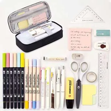 iSuperb Standing Pencil Case 2 Compartments Pencil Pouch Magnetic Mobile Phone Holder Bracket Pen Bag Large Capacity Phone Pouch College Stationery Organizer Storage for Kids Boys Girls