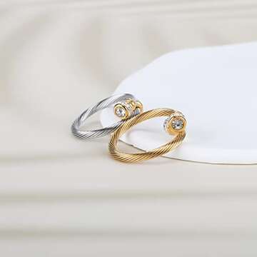 FOCUSTEEL Adjustable Cuff Pearl Ring for All Sizes