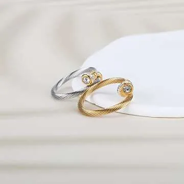 FOCUSTEEL Adjustable Cuff Pearl Ring for All Sizes