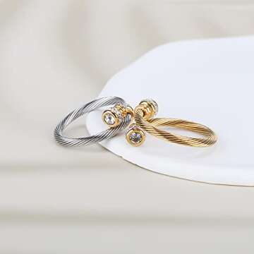 FOCUSTEEL Adjustable Cuff Pearl Ring for All Sizes