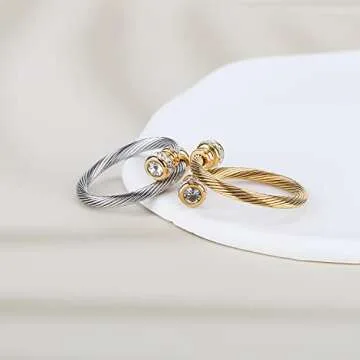 FOCUSTEEL Adjustable Cuff Pearl Ring for All Sizes