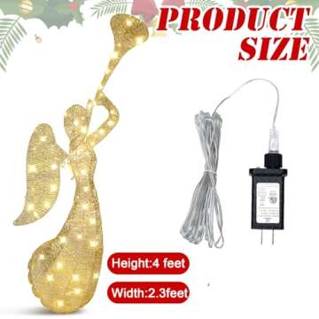 VIHOSE 2 Pcs Christmas Outdoor Lighted Angel Decoration 4ft Xmas Pre Lit Angel Display Electric 240 LED Glitter Angel Decor for Merry Christmas Outside Yard Garden and Lawn Party Supplies