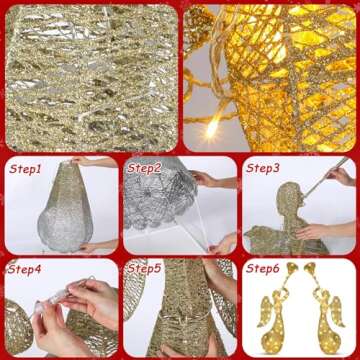 VIHOSE 2 Pcs Christmas Outdoor Lighted Angel Decoration 4ft Xmas Pre Lit Angel Display Electric 240 LED Glitter Angel Decor for Merry Christmas Outside Yard Garden and Lawn Party Supplies