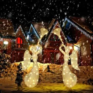 VIHOSE 2 Pcs Christmas Outdoor Lighted Angel Decoration 4ft Xmas Pre Lit Angel Display Electric 240 LED Glitter Angel Decor for Merry Christmas Outside Yard Garden and Lawn Party Supplies