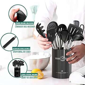 Silicone Kitchen Cooking Utensils Set-Umite Chef 43 pcs Heat Resistant Kitchen Utensils, Black Kitch...