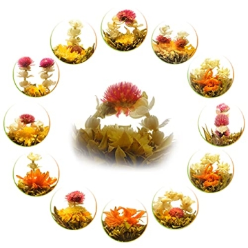 Teavivre 12pcs Handmade Blooming Flower Tea - Radom Varieties of Individually Sealed Tea Ball - Asso...