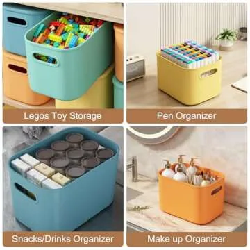 ORGIDOL 8 Pack Colorful Storage Bins with Lids Stackable Storage Container for Organizing, Storage Boxes with Handle for Shelves, Cute Storage Bin for Craft, Snacks, 9.85x6.9x5.7 inch