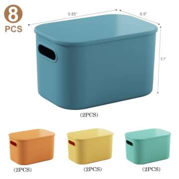 ORGIDOL 8 Pack Colorful Storage Bins with Lids Stackable Storage Container for Organizing, Storage Boxes with Handle for Shelves, Cute Storage Bin for Craft, Snacks, 9.85x6.9x5.7 inch