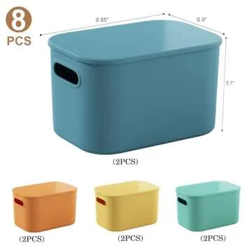 ORGIDOL 8 Pack Colorful Storage Bins with Lids Stackable Storage Container for Organizing, Storage Boxes with Handle for Shelves, Cute Storage Bin for Craft, Snacks, 9.85x6.9x5.7 inch