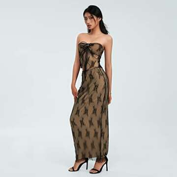 Women 2 Piece Maxi Skirt Set Y2k Lace Up Back Tie Up Tank Tops Bodycon Long Skirt Summer Party Club Streetwear (A Black, M)