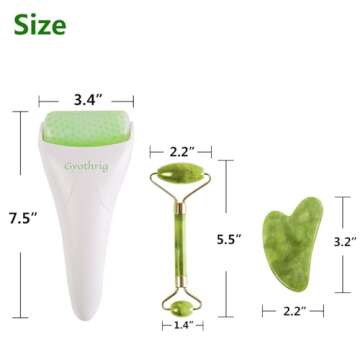 Face Ice Roller Jade & Gua Sha Set Gifts for Women Mom Mothers Day Facial Puffy Eyes Massage Natural Cooling Anti Wrinkle Skin Care Travel Tools Treatment for Puffiness Migraine Pain Relief Relaxing