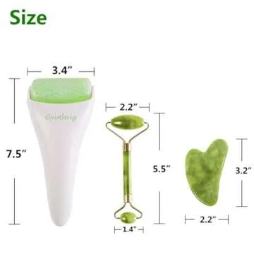 Face Ice Roller Jade & Gua Sha Set Gifts for Women Mom Mothers Day Facial Puffy Eyes Massage Natural Cooling Anti Wrinkle Skin Care Travel Tools Treatment for Puffiness Migraine Pain Relief Relaxing