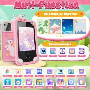 Luyiilo Kids Smart Phone Toys for Girls - Unicorn Gift with Learning Games and Dual Camera