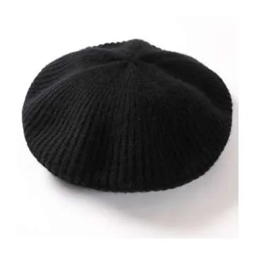 Ailaile Cashmere Berets Hats Women Winter Warm Merino Wool Knitted Oversized Beige Beanie (Black)