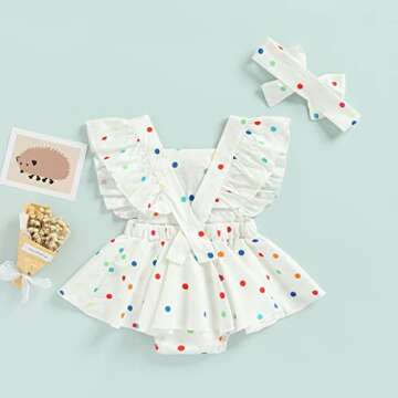 Infant Baby Girl Summer Rainbow Romper Dress Polka Dot Print Ruffle Sleeve Backless Skirted Bodysuit...