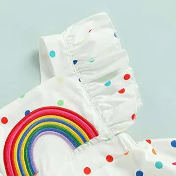 Infant Baby Girl Summer Rainbow Romper Dress Polka Dot Print Ruffle Sleeve Backless Skirted Bodysuit Sunsuit Outfit (White, 6-12 Months)