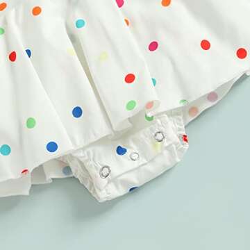 Infant Baby Girl Summer Rainbow Romper Dress Polka Dot Print Ruffle Sleeve Backless Skirted Bodysuit Sunsuit Outfit (White, 6-12 Months)