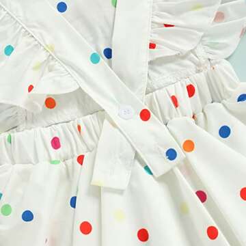 Infant Baby Girl Summer Rainbow Romper Dress Polka Dot Print Ruffle Sleeve Backless Skirted Bodysuit Sunsuit Outfit (White, 6-12 Months)