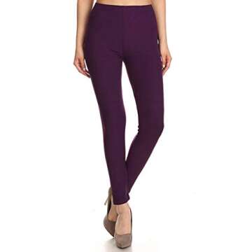 Leggings Depot Womens 1" Waistband High Waisted Solid Leggings Pants (Full Length, Purple, One Size Plus)