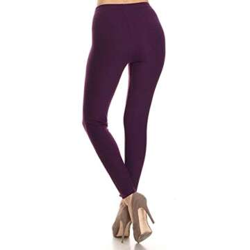 Leggings Depot Womens 1" Waistband High Waisted Solid Leggings Pants (Full Length, Purple, One Size Plus)