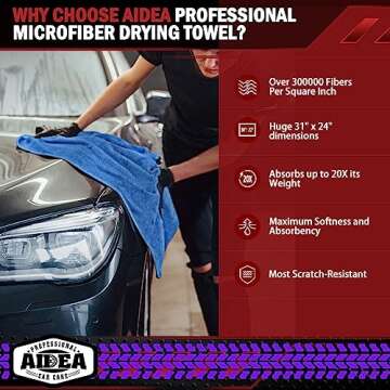 AIDEA Microfiber Towels for Cars-2PK, Large Professional Car Drying Towel, Scratch-Free, Strong Water Absorption Drying Towel for Cars, SUVs, RVs, Trucks, and Boats, 24inx 31in, Blue