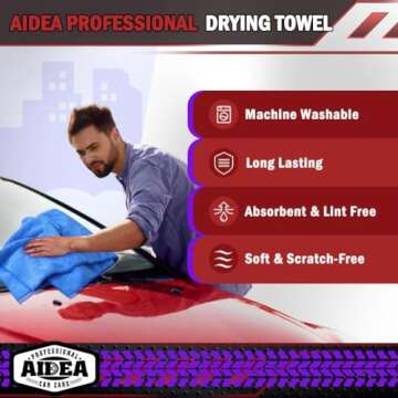 AIDEA Microfiber Towels for Cars-2PK, Large Professional Car Drying Towel, Scratch-Free, Strong Water Absorption Drying Towel for Cars, SUVs, RVs, Trucks, and Boats, 24inx 31in, Blue