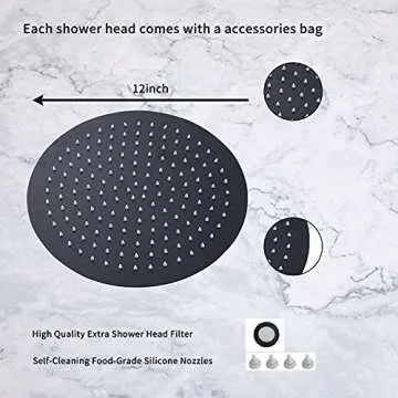 GGStudy 12 Inches Round Rain Shower head Large Stainless Steel High Pressure Shower Head,Ultra Thin Rainfall Bath Shower 1/2 Connection Oil Rubbed Bronze Black Shower Head