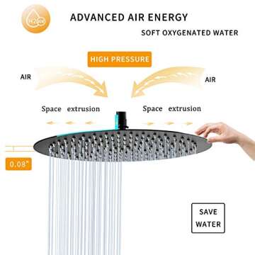GGStudy 12 Inches Round Rain Shower head Large Stainless Steel High Pressure Shower Head,Ultra Thin Rainfall Bath Shower 1/2 Connection Oil Rubbed Bronze Black Shower Head